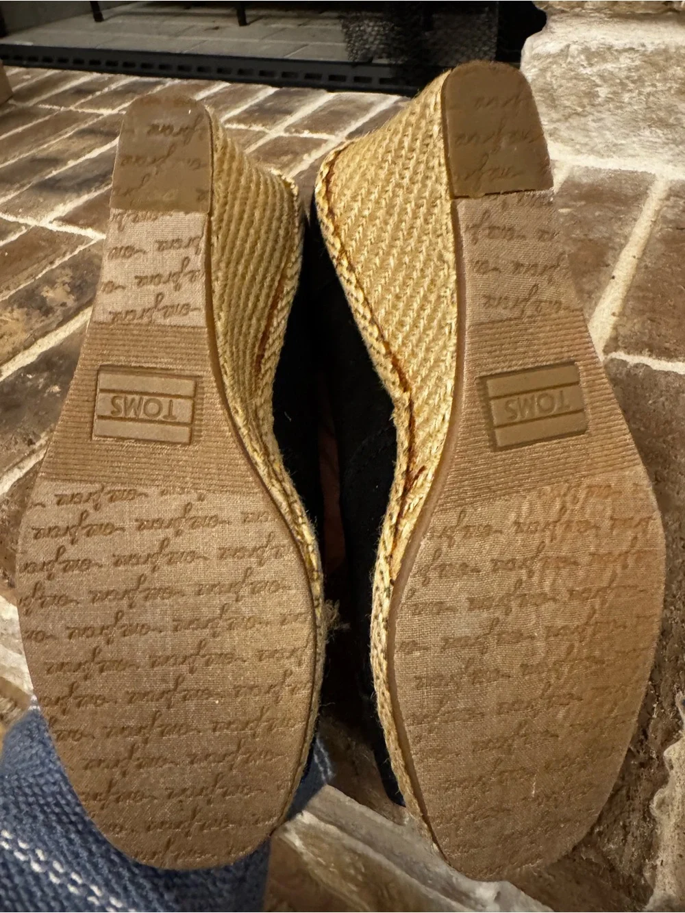 Toms Black Canvas Wedge Espadrille Peep Toe